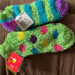 Joe Boxer Fuzzy Striped and Polka Dot Socks - Green, Purple, Pink, Yellow